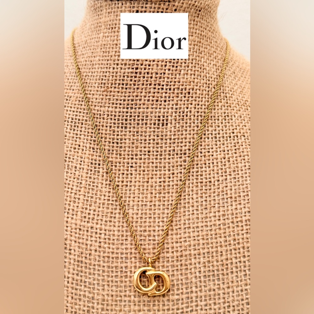 CHRISTIAN DIOR CD Logo Gold Tone Necklace